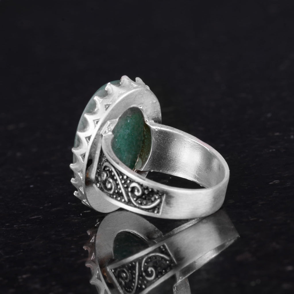 Natural Aventurine Stone Ring - 925 Sterling Silver Handmade Ring — 7