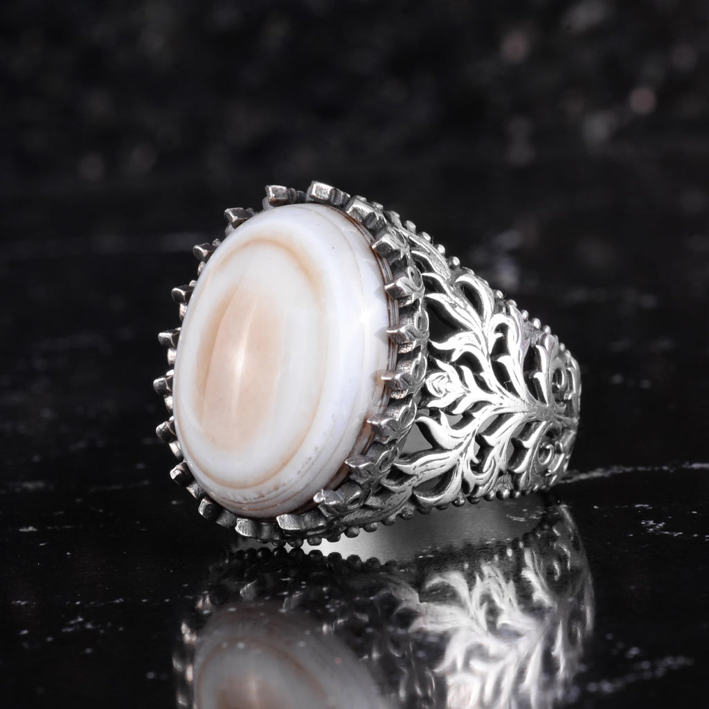 KAMBO Natural Yemen Agate Stone Ring – 925 Sterling Silver Decorative Men's Ring – Handmade Vintage Statement Ring (Yemen Agate-2) — 4