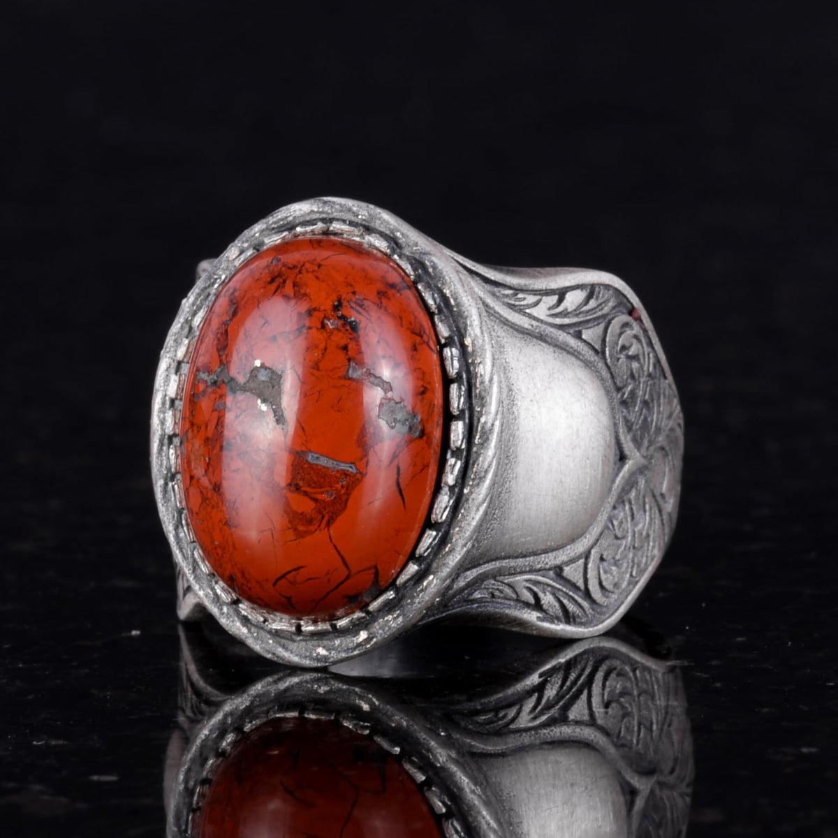 Natural Bloodstone Ring - 925 Sterling Silver Men's Ring — 5