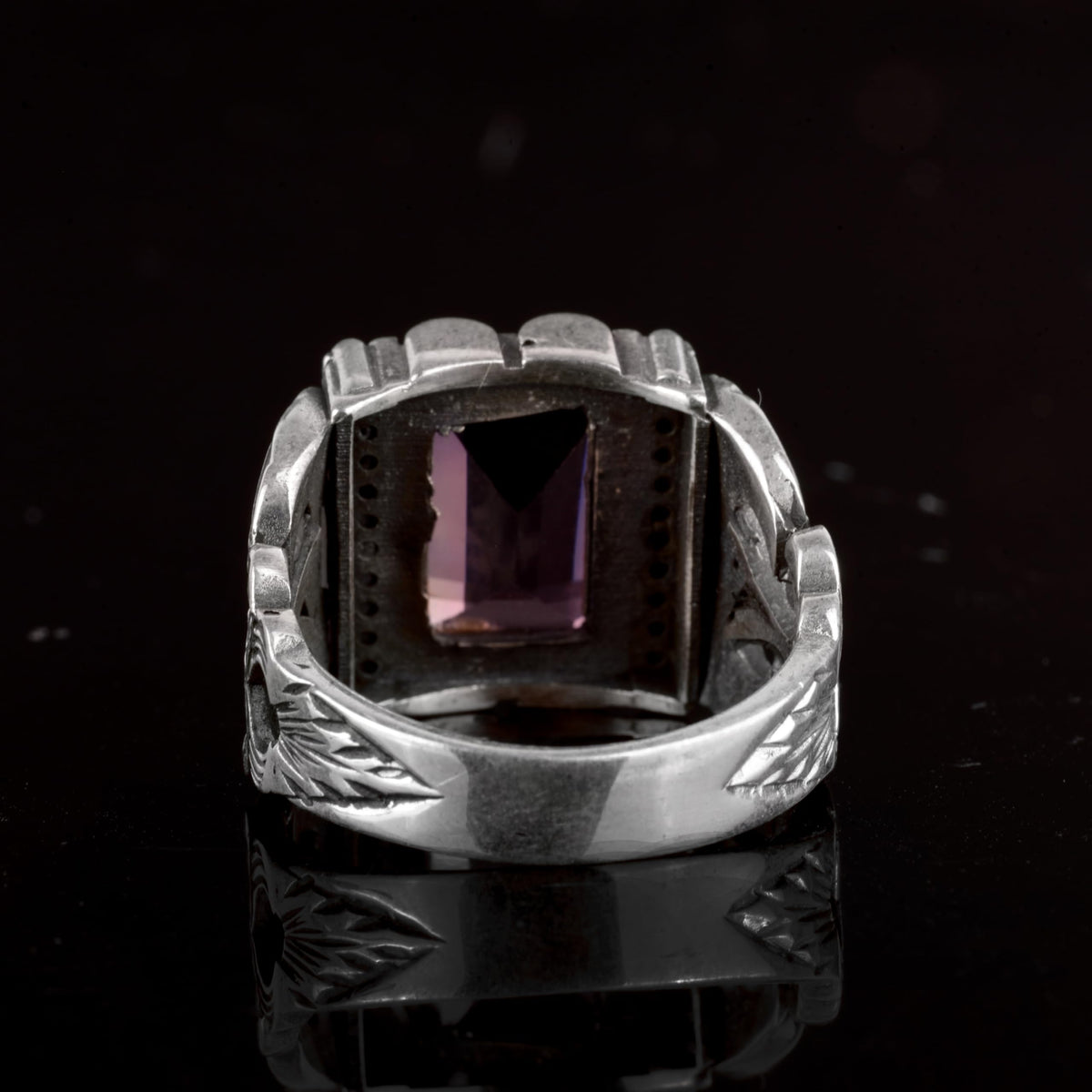 Natural Amethyst Stone Ring, 925 Sterling Silver Men's Ring (Model-2) — 6