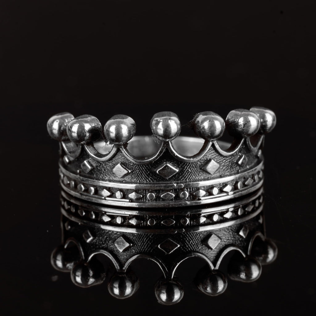 Falcon Jewelry KAMBO Handmade 925 Sterling Silver Crown Motif Ring for Men – Vintage Statement King Style Band, Unique S