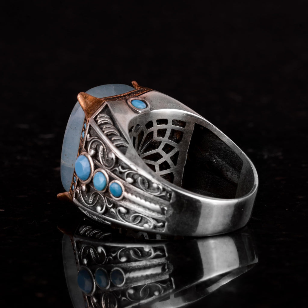 Natural Aquamarine Stone Ring - 925 Sterling Silver Ring — 7