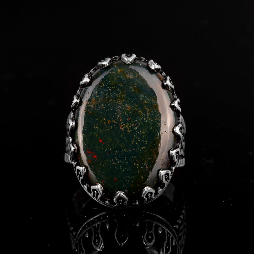 KAMBO Genuine Natural Bloodstone Ring, 925 Sterling Silver Men's Large Ring (Personalization) — 2