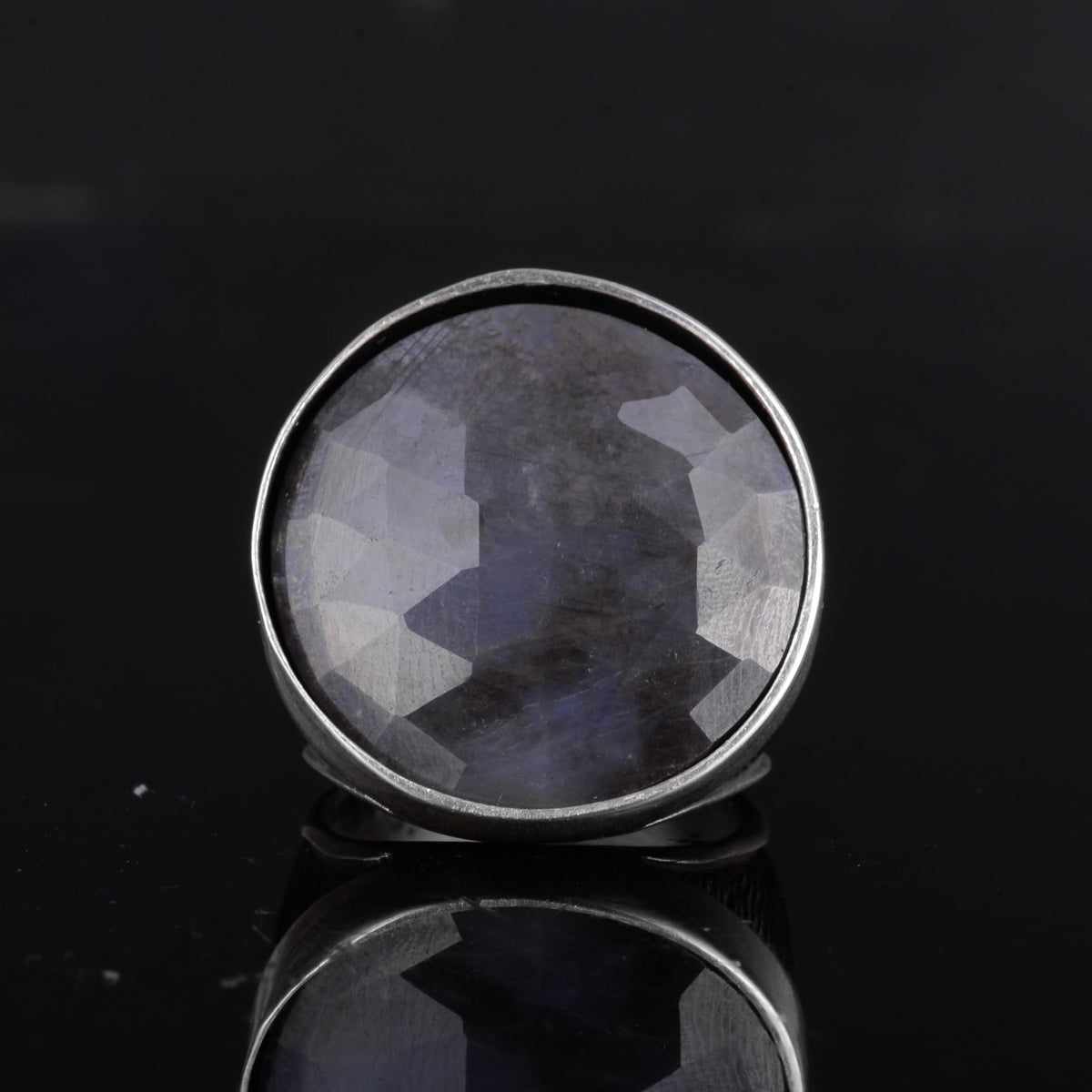 KAMBO Natural Sapphire Stone Men's Ring – Round Large Stone 925 Sterling Silver Handmade Statement Ring — 4