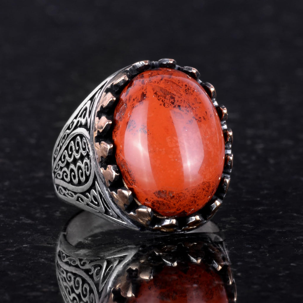 925 Sterling Silver Men's Ring with Natural Red Blood Stone - Handmade Elegance — 3