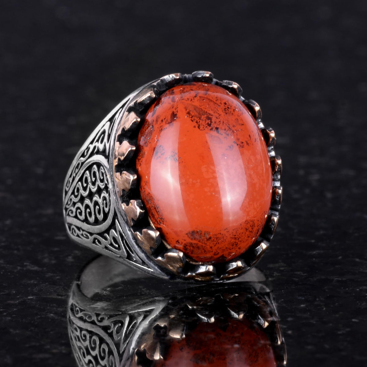 925 Sterling Silver Men's Ring with Natural Red Blood Stone - Handmade Elegance — 3