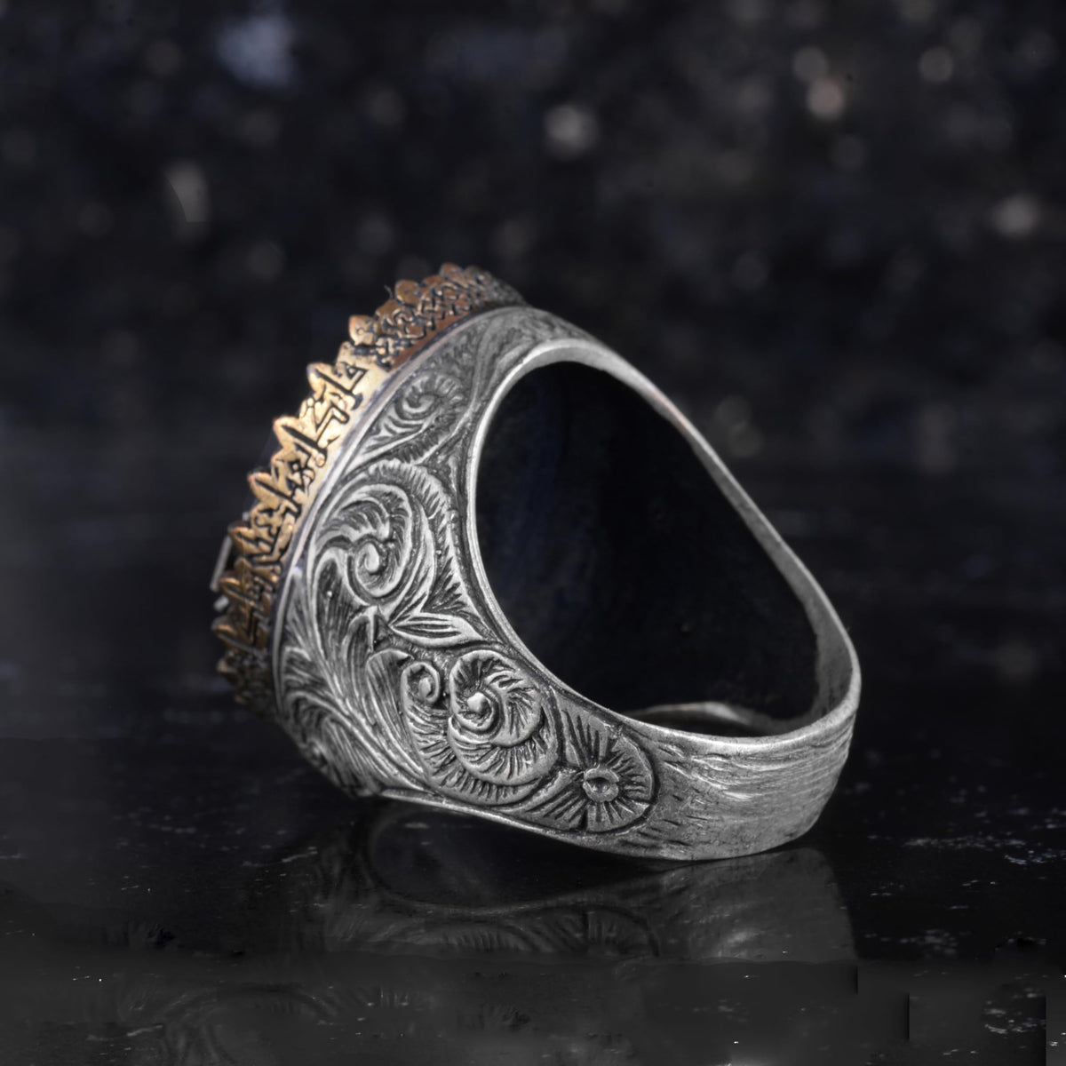 KAMBO Natural Stone 925 Sterling Silver Men's Ring – Large Oval Stone Symbolic Statement Ring (Onyx-1) — 7