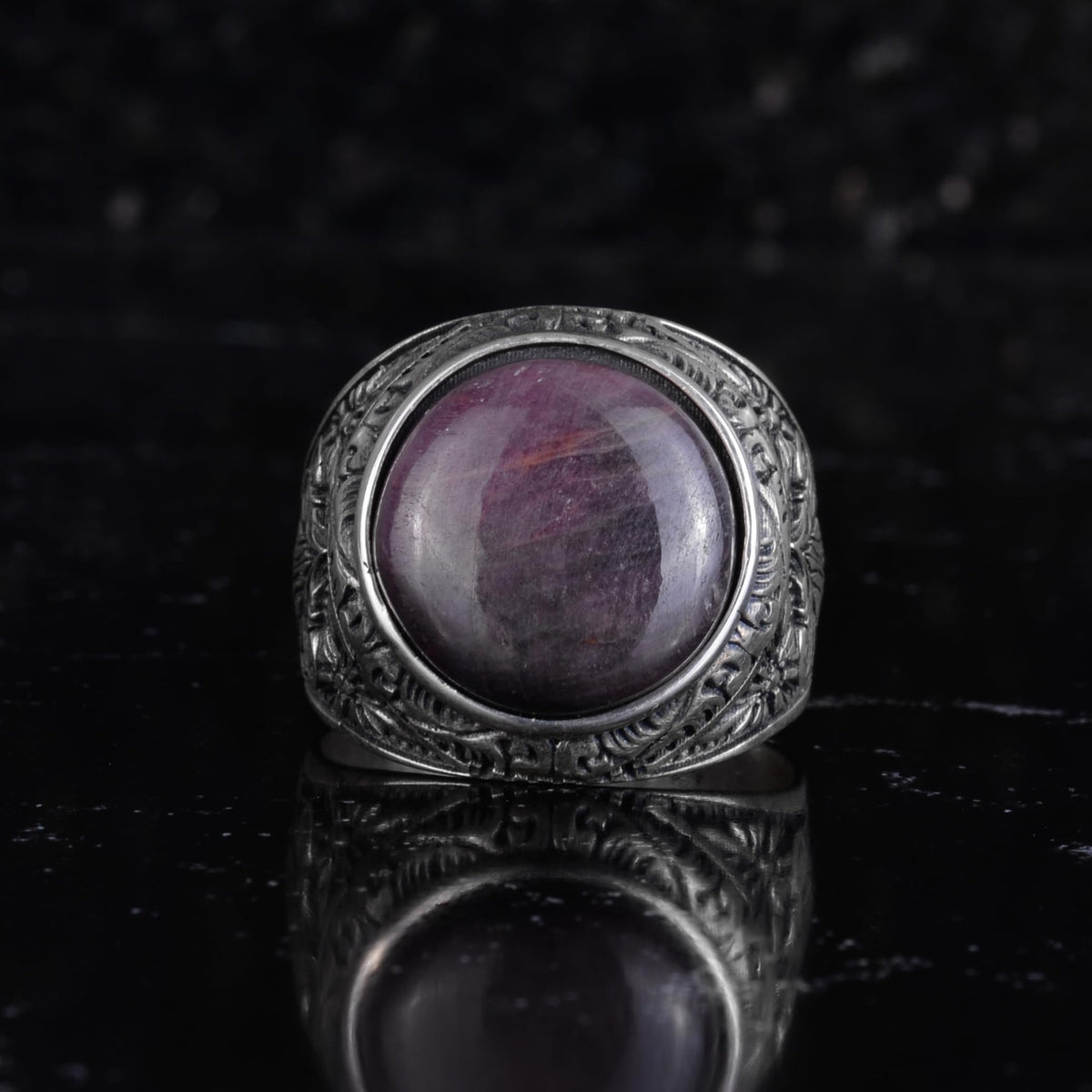 KAMBO Natural Ruby Stone Ring for Men 925 Sterling Silver Handmade Statement Ring Oval Cabochon Ruby — 4