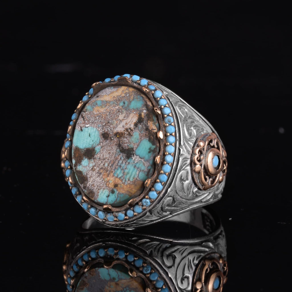 KAMBO Authentic Arizona Turquoise Stone Men's Ring - Natural Stone Handcrafted 925 Sterling Silver Ring — 5