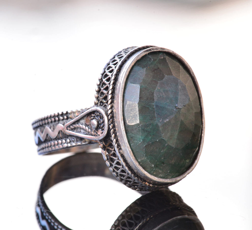 925 Sterling Silver Unisex Ring - Real Green Jade Natural Stone — 3