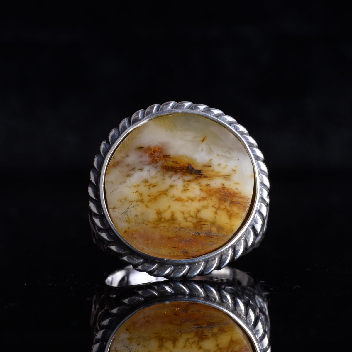 Natural Amber Stone Men's Ring – 925 Sterling Silver Handmade Round Ring – Men's Vintage Statement Jewelry (Amber -1) — 4