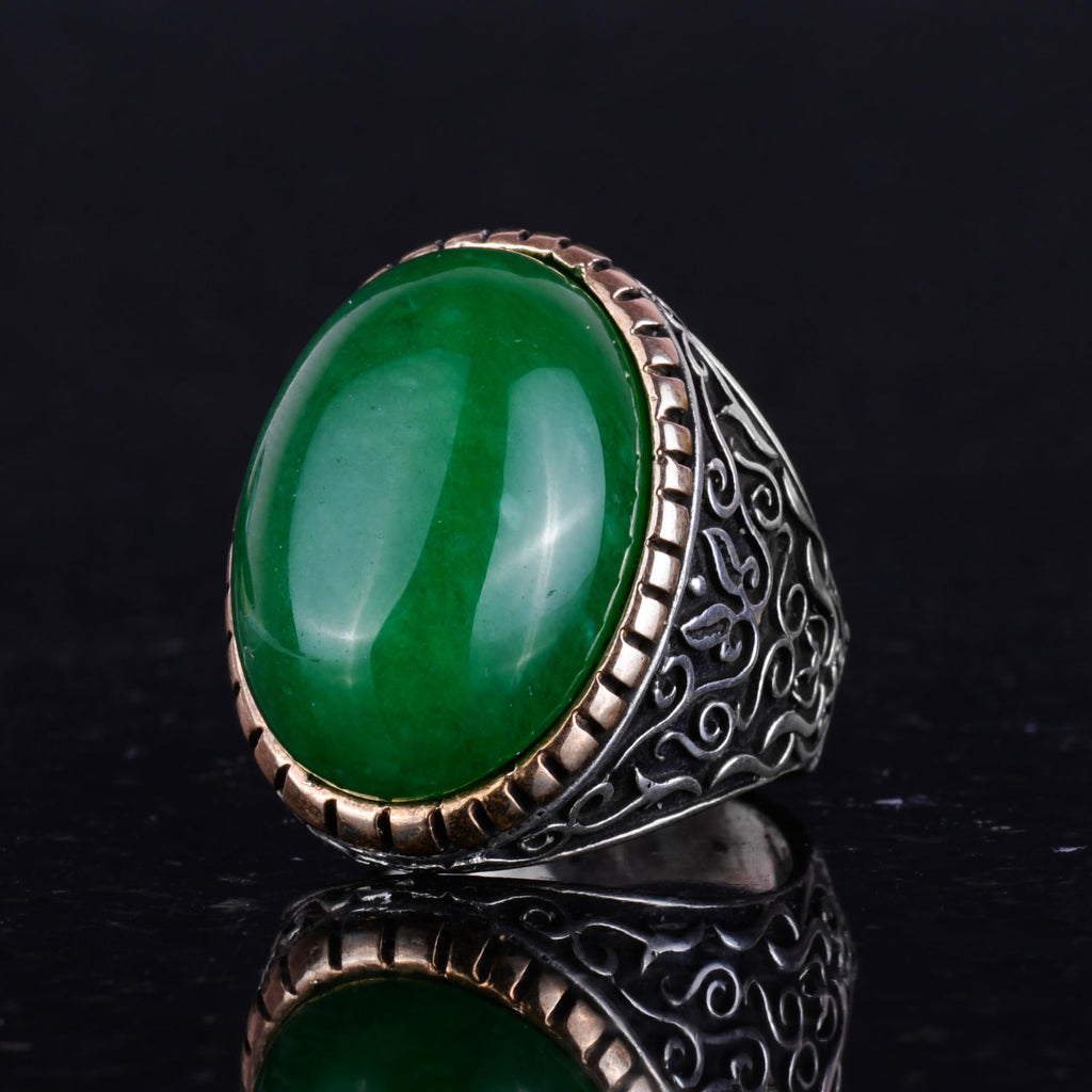 Natural Jade Ring - 925 Sterling Silver Men's Ring — 5