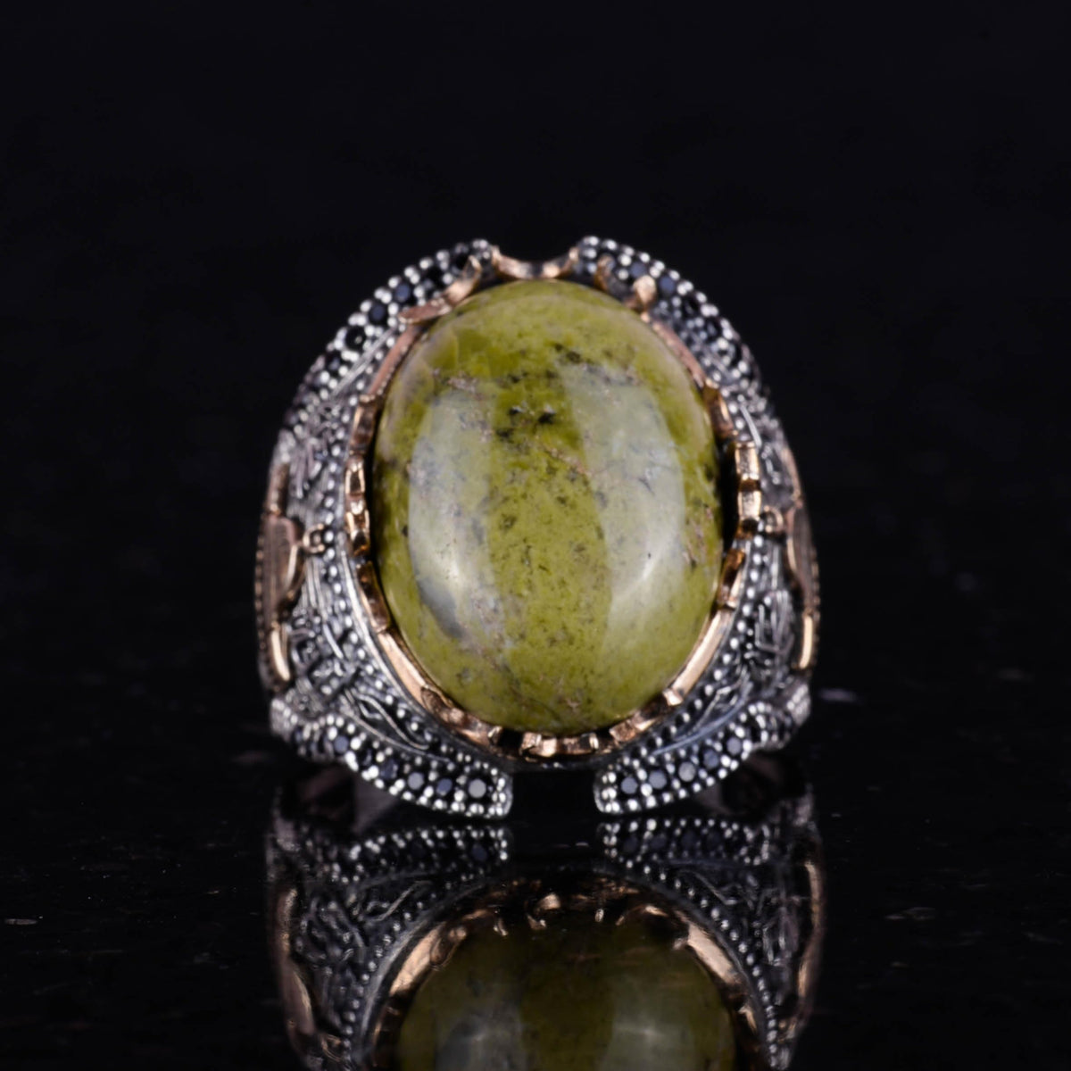 Natural Unakite Stone Ring, 925 Sterling Silver Men's Ring — 3