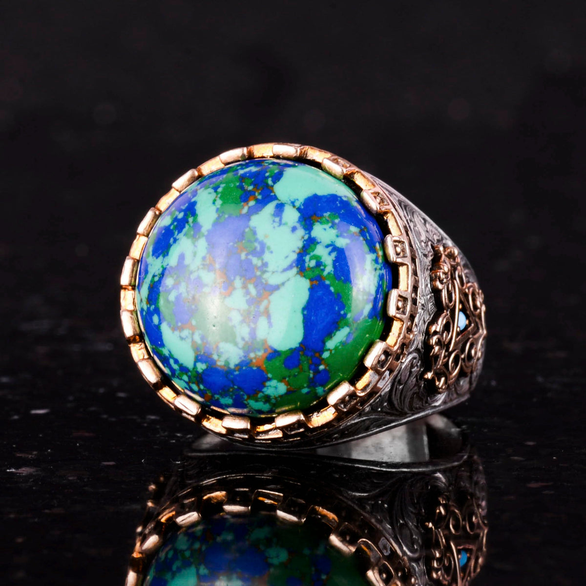 925 Sterling Silver King Ring - Handcrafted Men's Ring with Chrysocolla Stone — 6