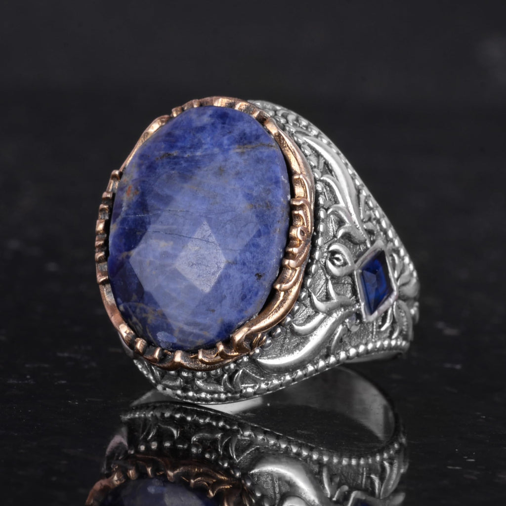 Natural Sodalite Stone Ring - 925 Sterling Silver Handcrafted Ring — 6
