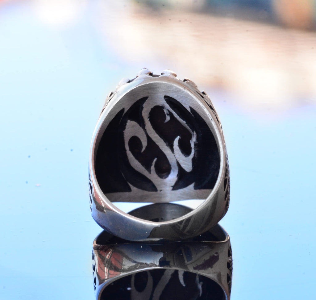 Natural Sapphire Oval Stone Ring - Silver Men's Ring — 8
