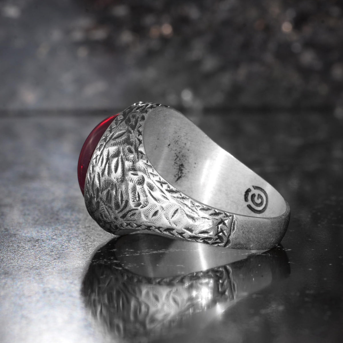 KAMBO Natural Stone Men's Ring 925 Sterling Silver Round Cabochon Handmade Statement Ring Stone (Star Ruby) — 7