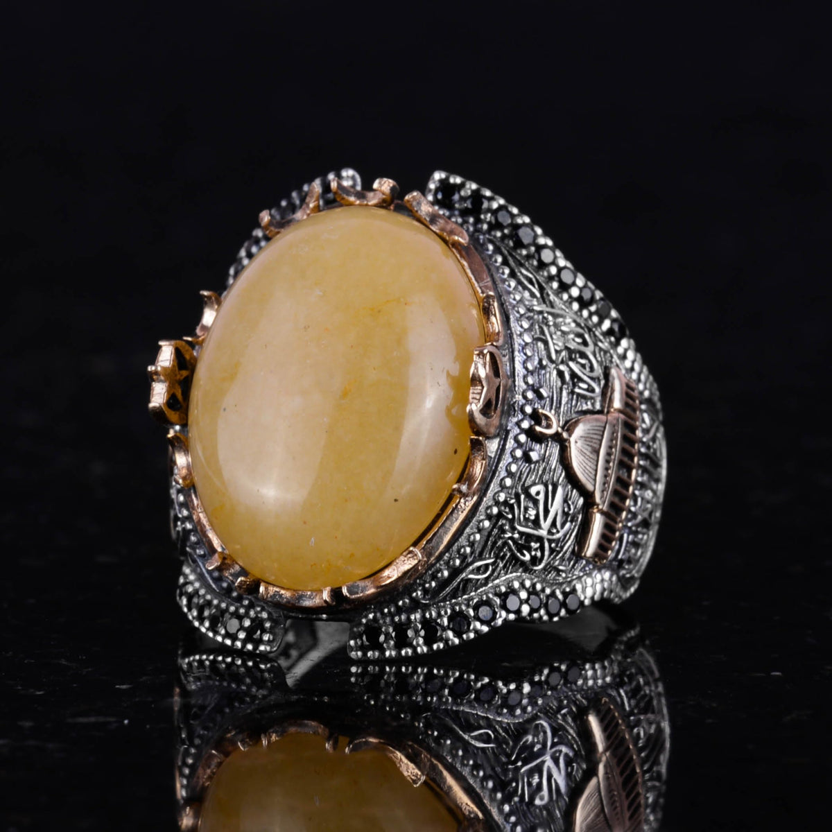 Al-Aqsa Mosque Natural Yellow Agate Stone Ring — 5