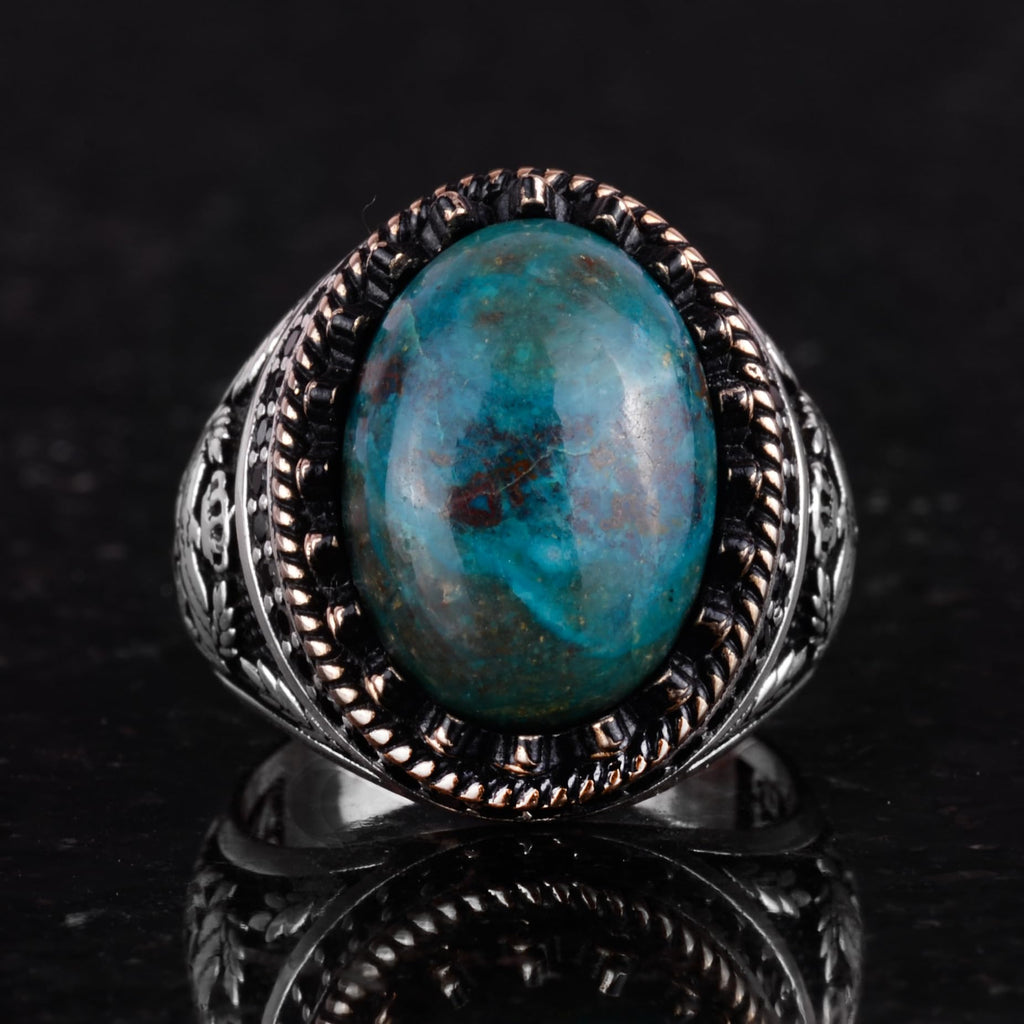 Natural Chrysocolla Stone Handmade Eagle Ring - 925 Sterling Silver — 4