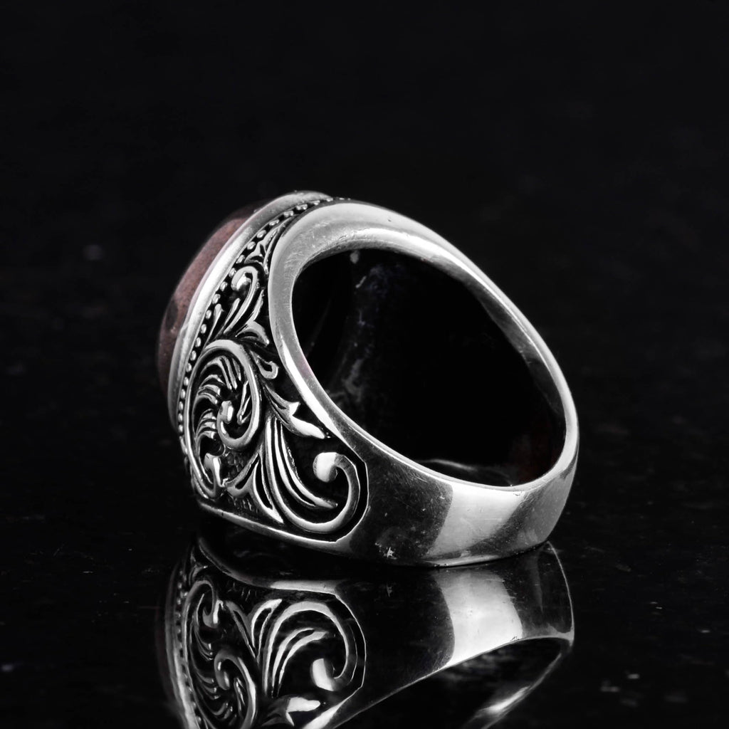 925 Sterling Silver Men's Ring, Handmade Natural Pyrite Stone Ring - Prosperity Design — 7