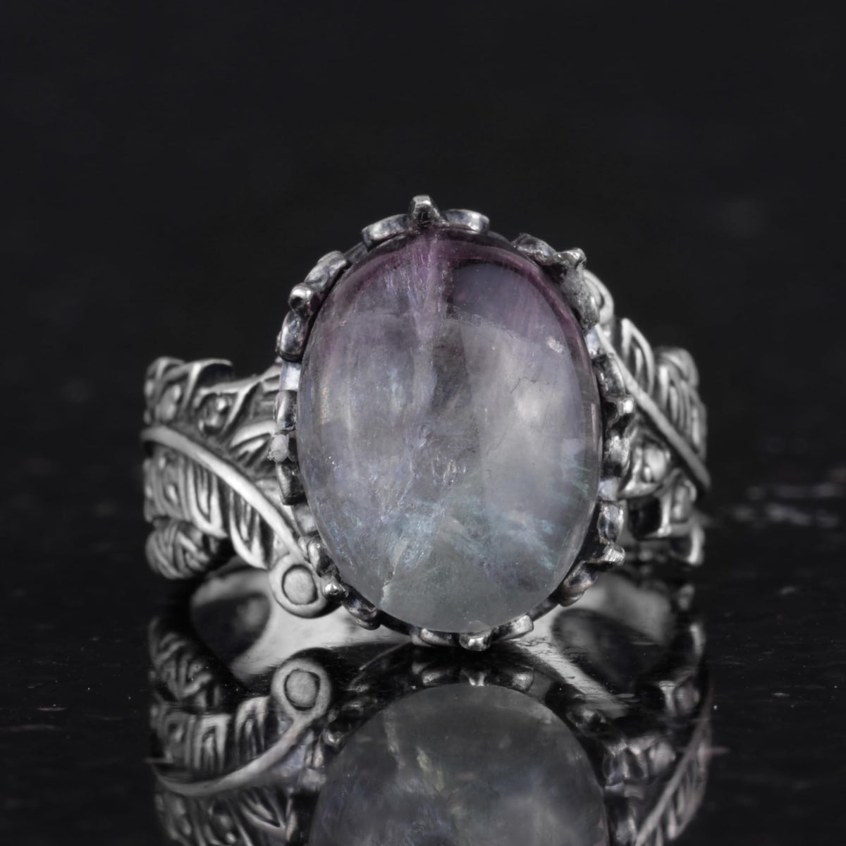 Women's Ring with Natural Fluorite Stone, Vintage Boho Design — 4