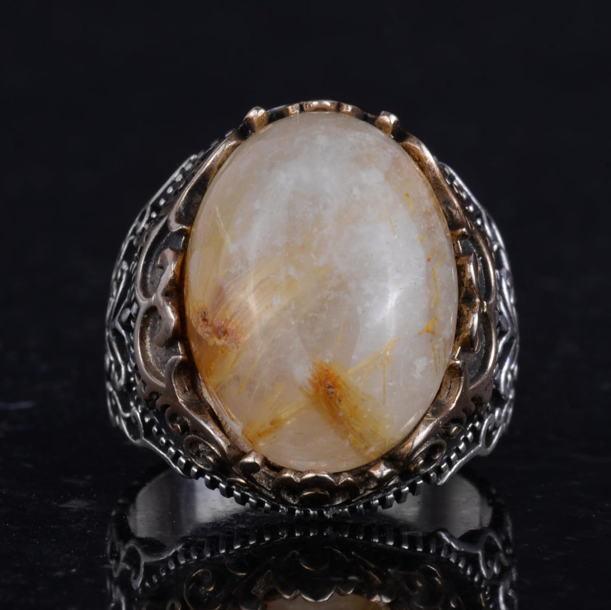 Natural Gold Rutile Quartz Handcrafted Ring - 925 Sterling Silver — 4