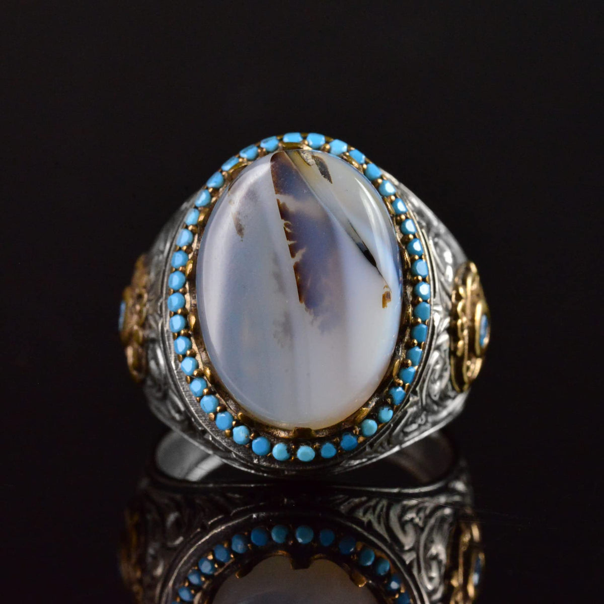 Natural Yemen Agate Stone Ring, Handcrafted 925 Sterling Silver Sultan Men's Ring — 3
