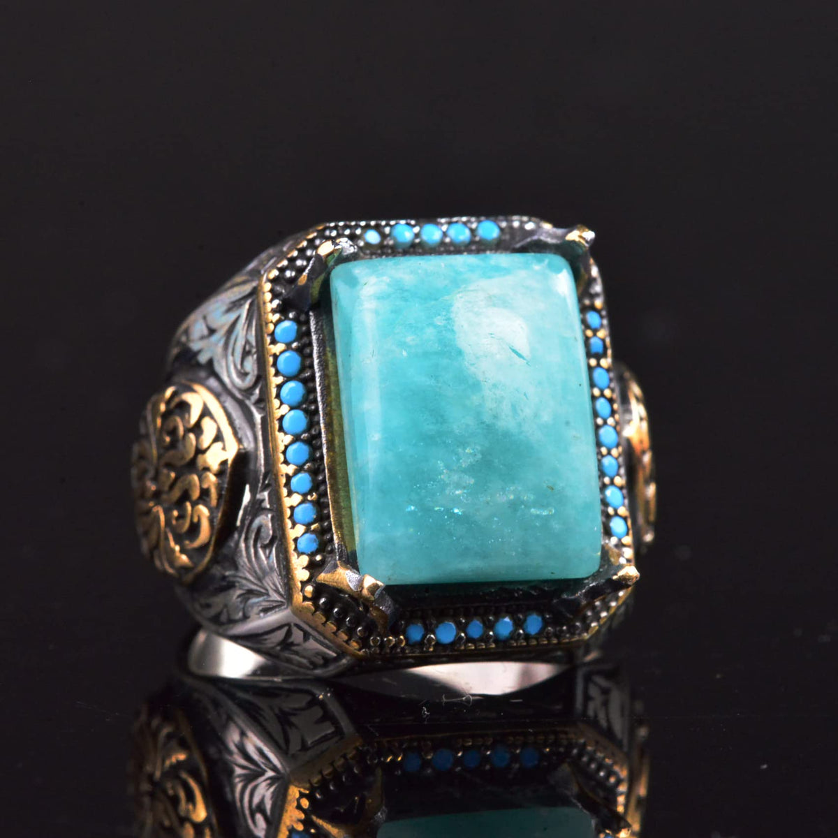 Natural Amazonite Stone Ring, 925 Sterling Silver Ring (Model-2) — 5