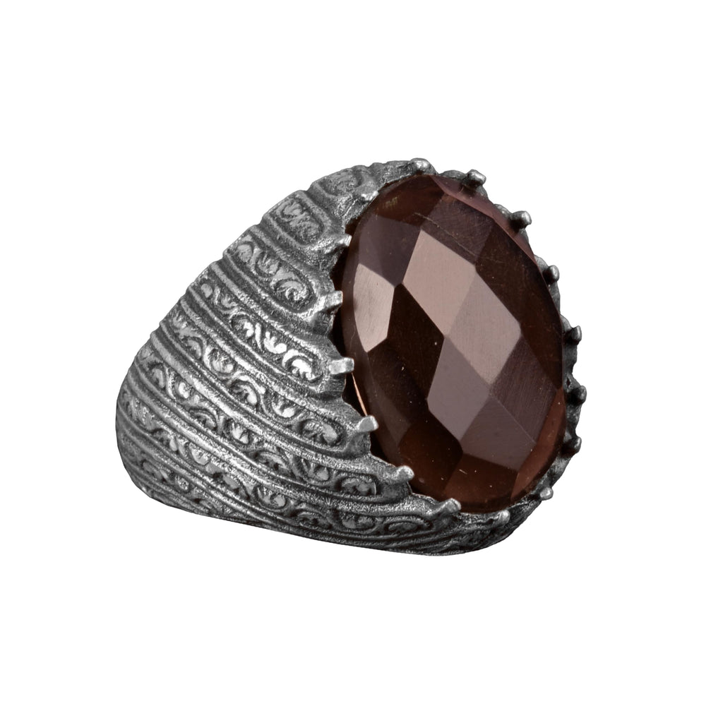 KAMBO Handmade 925 Sterling Silver Smoky Quartz Ring for Men, Genuine Natural Gemstone Statement Ring, Vintage Style Bir