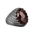 KAMBO Handmade 925 Sterling Silver Smoky Quartz Ring for Men, Genuine Natural Gemstone Statement Ring, Vintage Style Bir