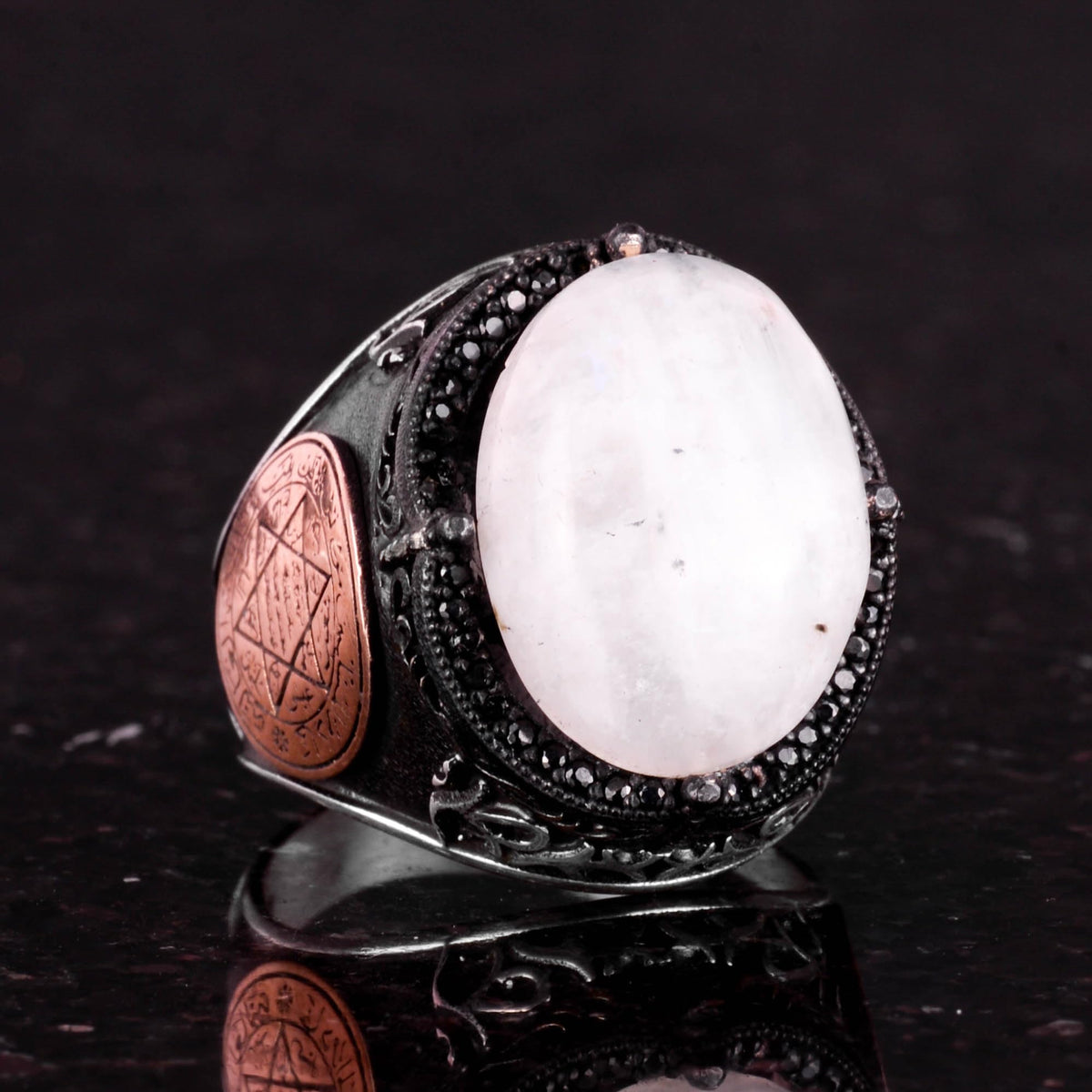 Salomon Ring, Moonstone Gemstone Ring - Mysterious 925 Sterling Silver Men's Ring — 5