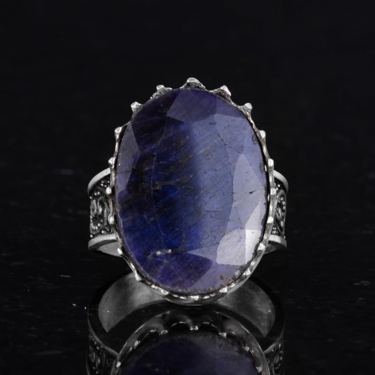 Natural Blue Sapphire Stone Ring - 925 Sterling Silver Handcrafted Ring — 4