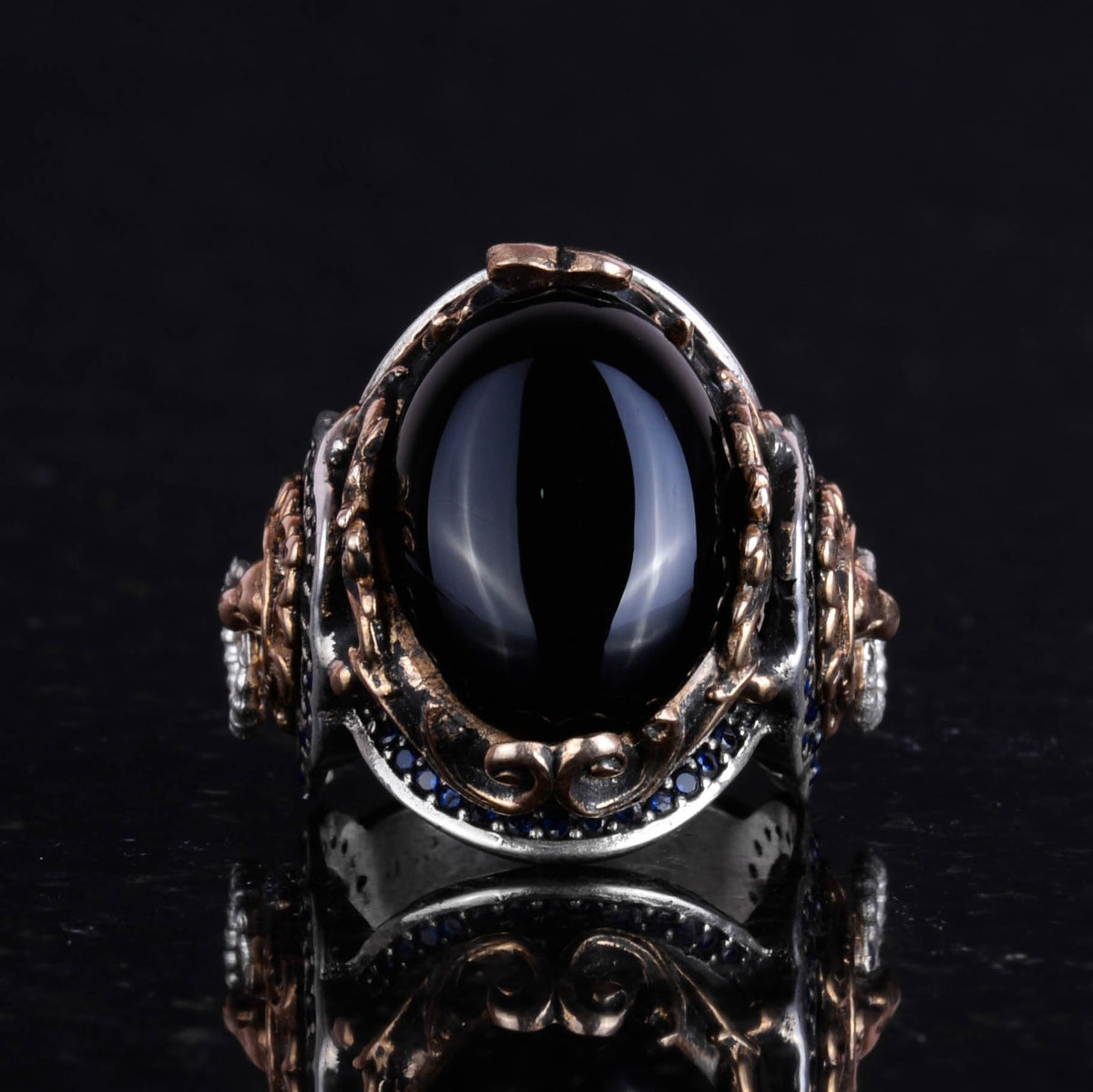 Onyx Stone Ring, Handmade Lion Head Men's Ring, 925 Sterling Silver Design Men's Ring — 3