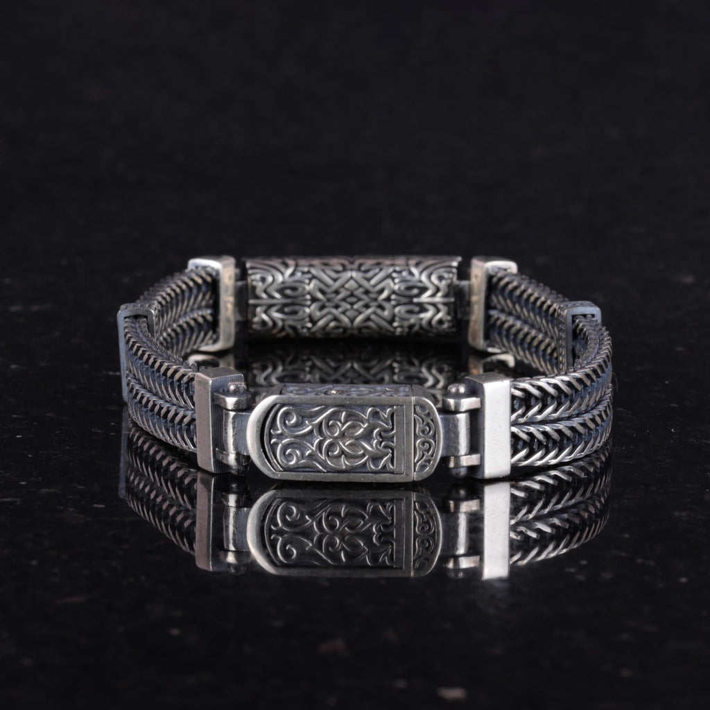 925 Sterling Silver Men's Bracelet Handmade Detailed Design — 5