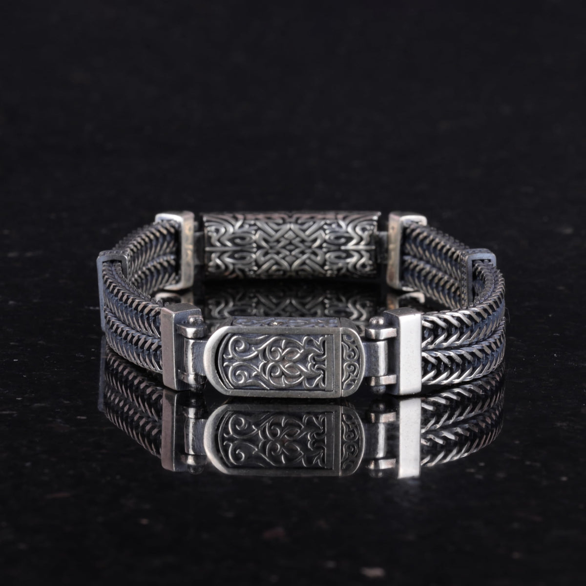 925 Sterling Silver Men's Bracelet Handmade Detailed Design — 5