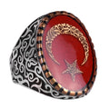 925 Sterling Silver Men's Ring - Moon and Star Design, Synthetic Stone - Silver Ring