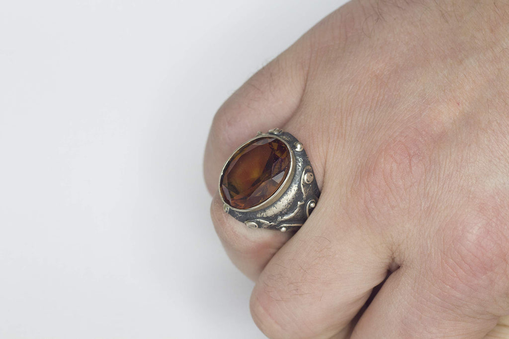 KAMBO 925 Sterling Silver Men's Ring, Synthetic Sunstone — 5