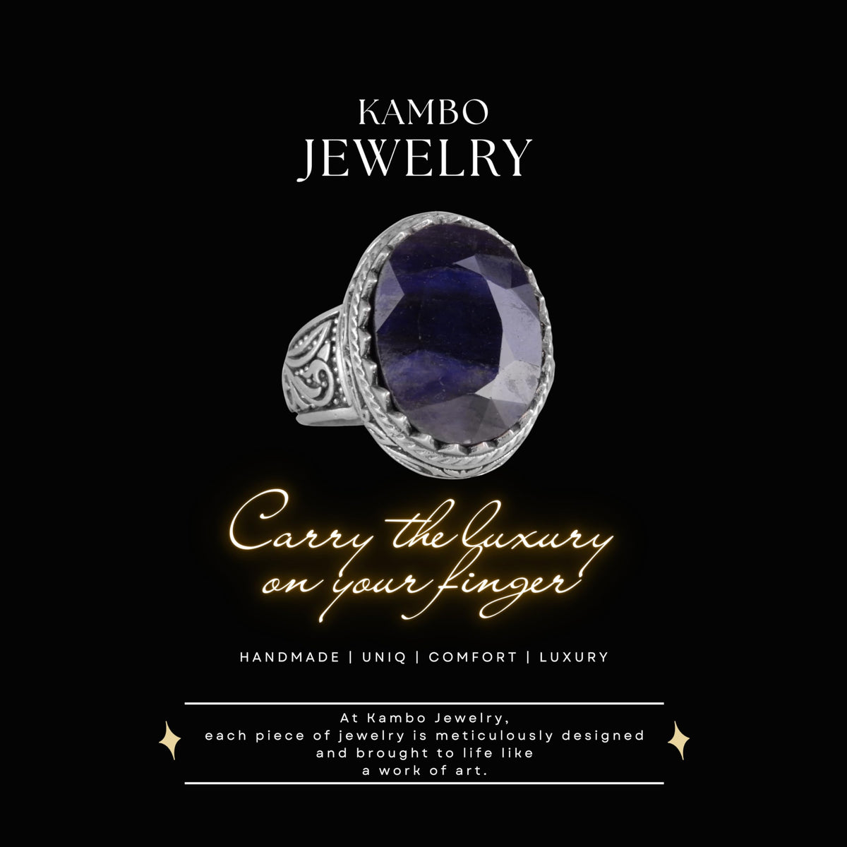 KAMBO Handmade 925 Sterling Silver Men's Blue Sapphire Ring - Minimalist Loyalty and Wisdom Design - Natural Stone Vinta