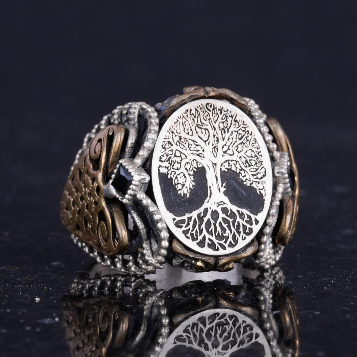 Silver Patterned Ring, Emblem - Cultural Design (Yggdrasil Tree of Life) — 4