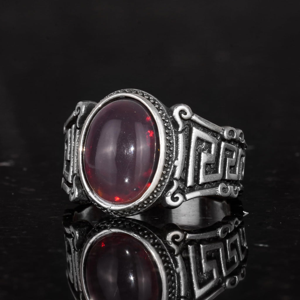 Handmade 925 Sterling Silver Men's Ring with Natural Ethiopian Opal Stone - Labyrinth Design — 5