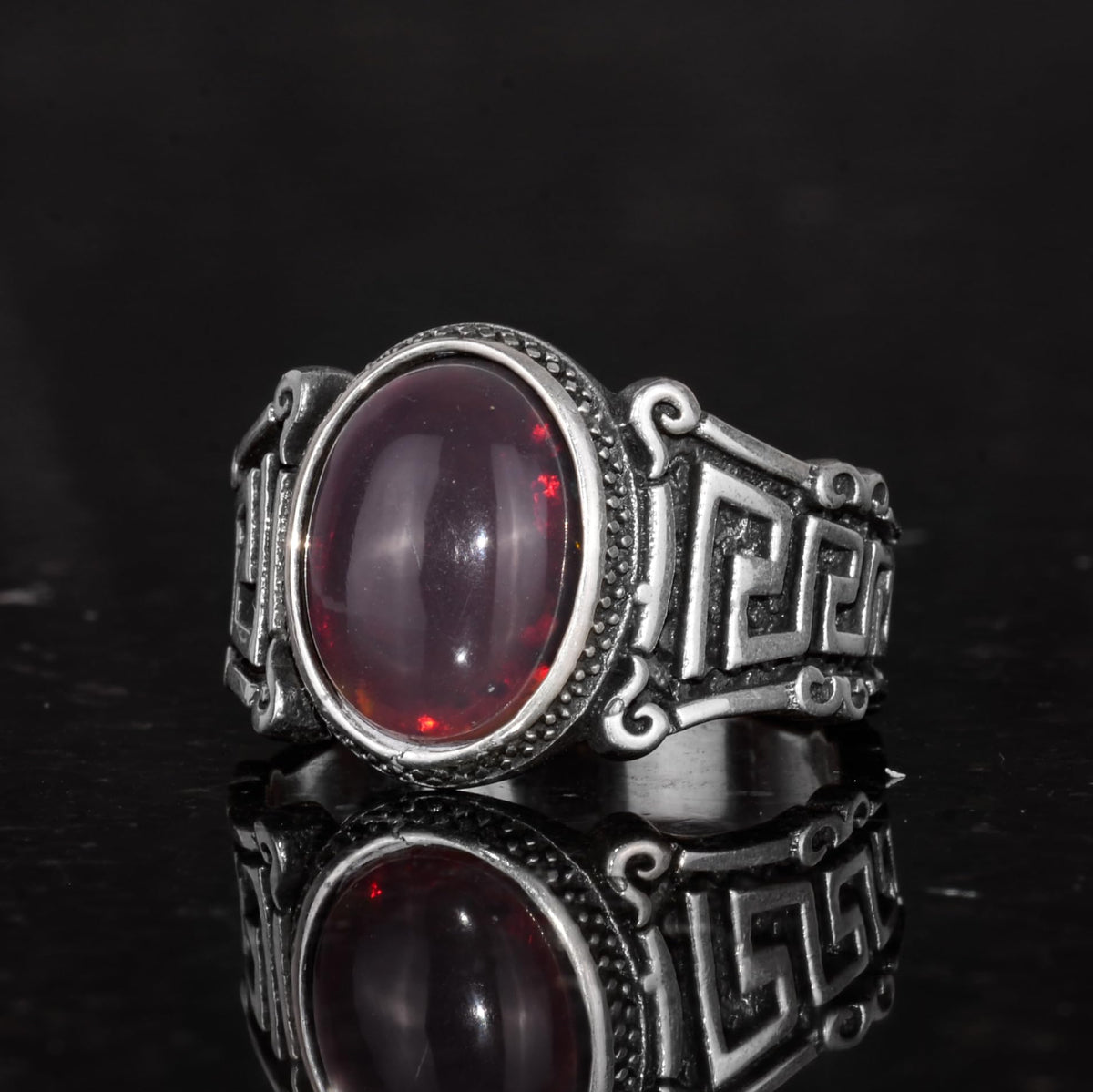 Handmade 925 Sterling Silver Men's Ring with Natural Ethiopian Opal Stone - Labyrinth Design — 5