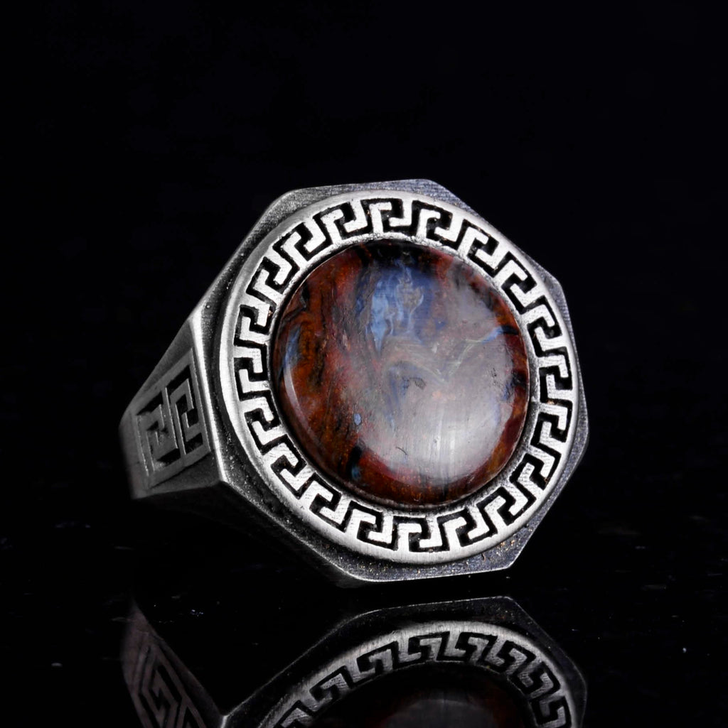 Natural Pietersite Stone Ring - 925 Sterling Silver Handmade Men's Ring — 5