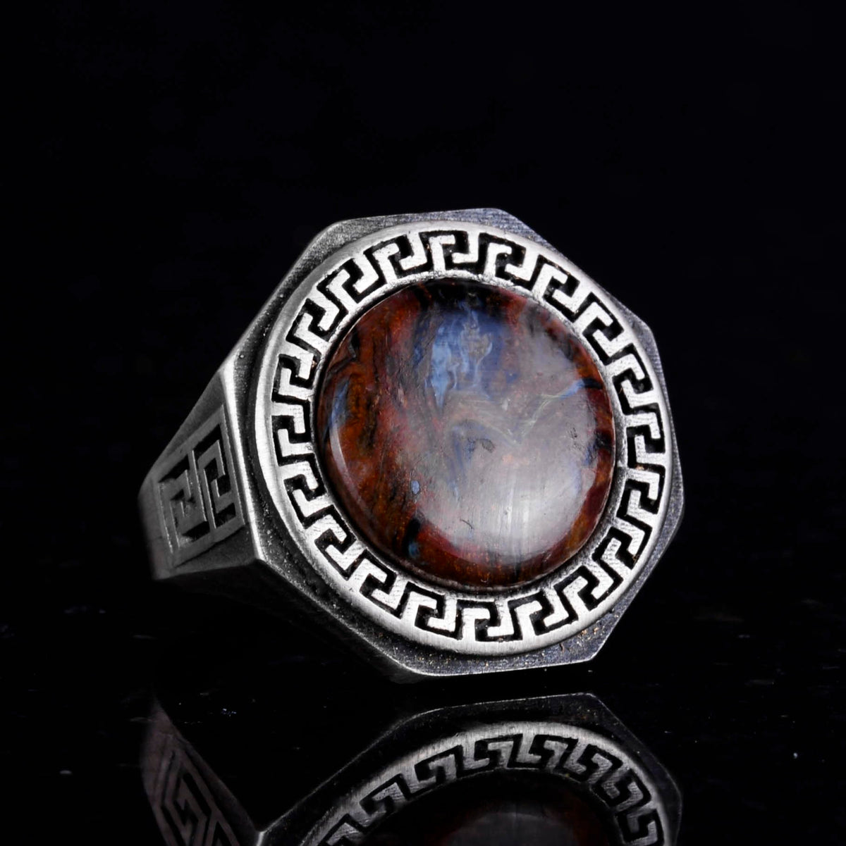 Natural Pietersite Stone Ring - 925 Sterling Silver Handmade Men's Ring — 5