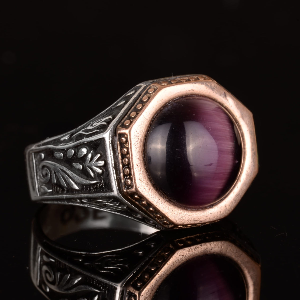 Men's 925 Sterling Silver Handcrafted Ring, Natural Amethyst Gemstone – Byzantine Empire Design — 3