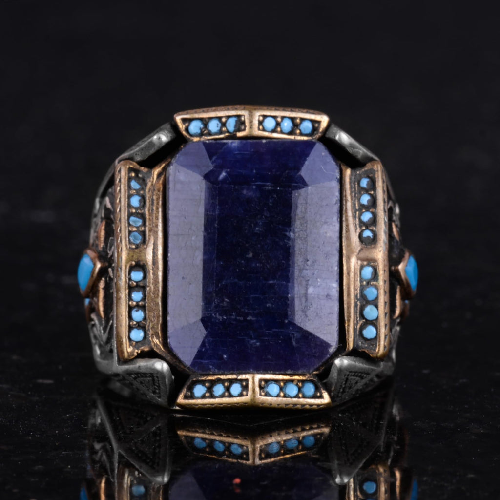 Natural Stone Ring - Handcrafted Ring - 925 Sterling Silver Ring (Blue Sapphire) — 4