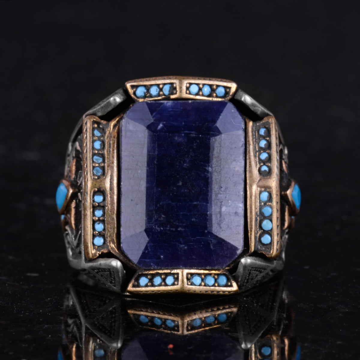 Natural Stone Ring - Handcrafted Ring - 925 Sterling Silver Ring (Blue Sapphire) — 4