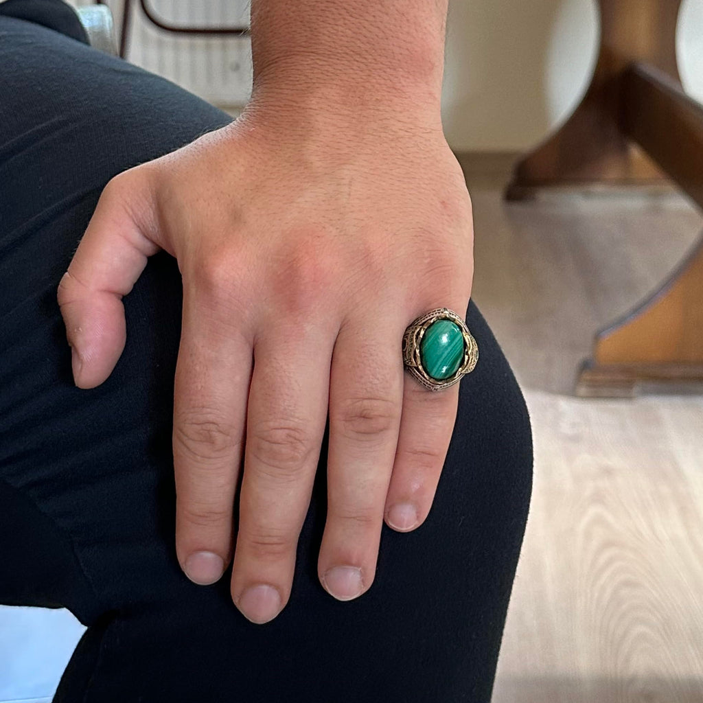 Natural Stone Handmade Ring - 925 Sterling Silver (Malachite) — 3