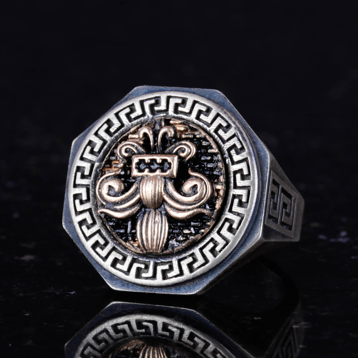 925 Sterling Silver Ring - Greek Key Design Men's Ring - Handmade Ring (Fleur-de-Lis) — 5
