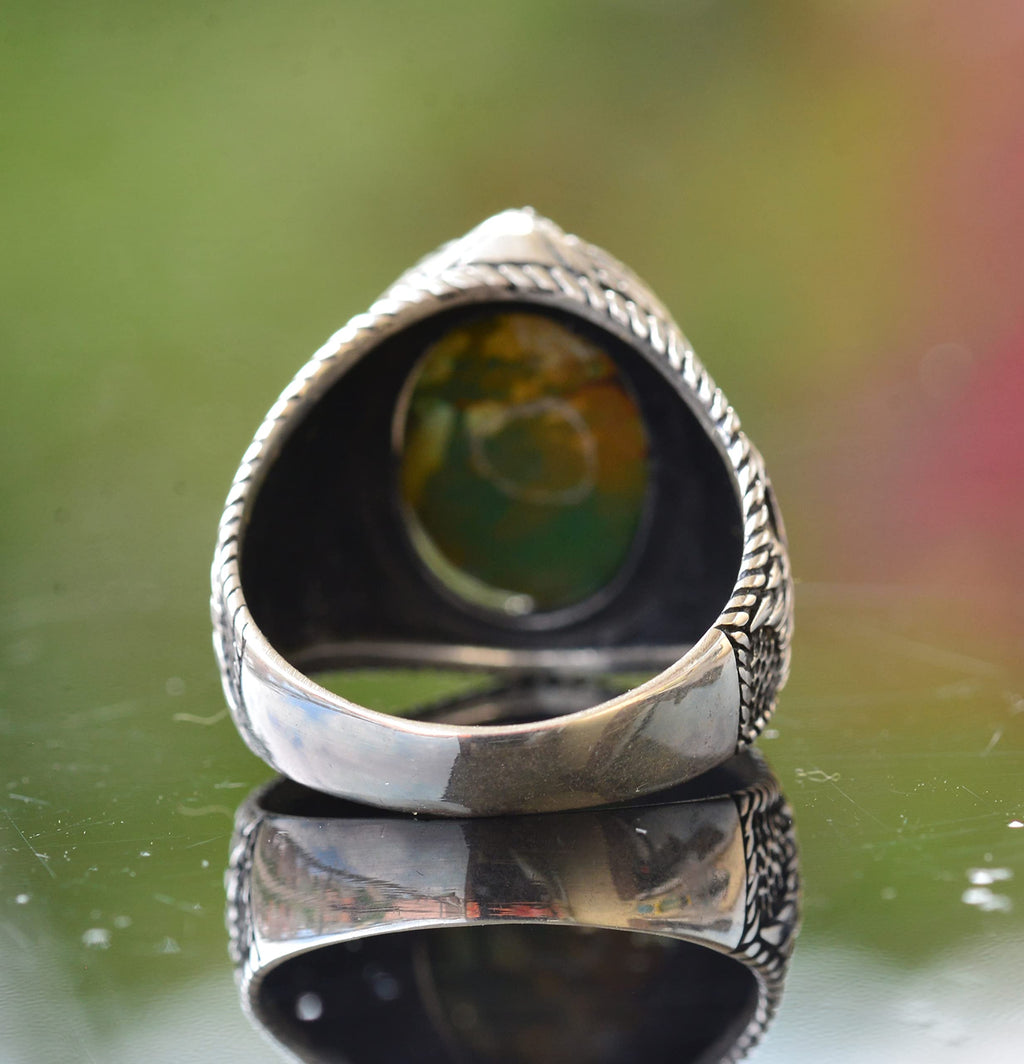 Natural Arizona Turquoise Stone Ring - 925 Sterling Silver Men's Eagle Ring, Suitable for Daily and Special Occasions (Model-3) — 8