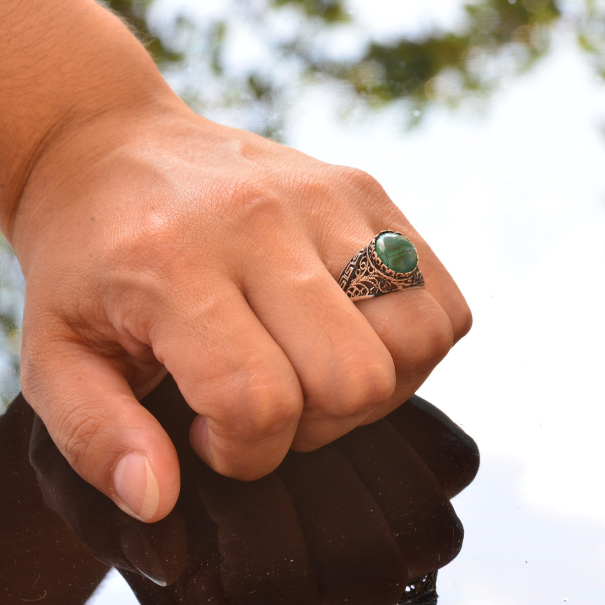 Natural Arizona Turquoise Stone Men's Ring (Model-2) — 6